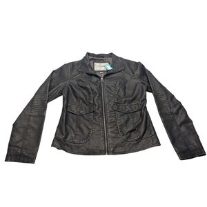 NWT Maurices Faux Leather Moto Jacket Women L Black Houndstooth Lining Ribbed